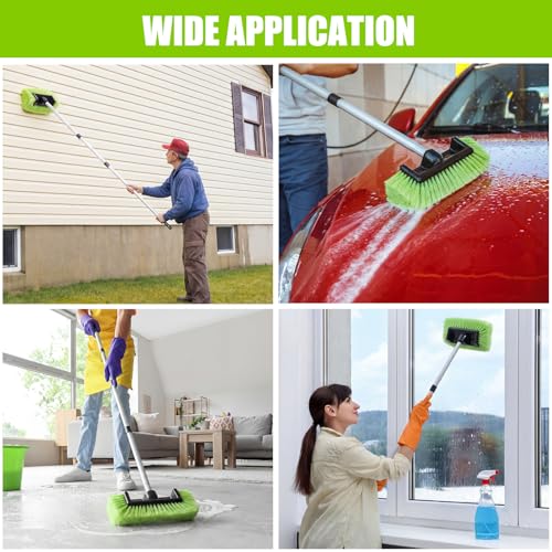 2 Pack 58 Inch Extendable Car Wash Brushes, Soft Bristled Scratch Free Cleaning System with Long Handle, Universal Cleaning Tool Set for Vehicles Home Windows Tires Snow Removal (Green) - color: Green