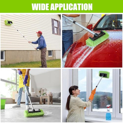2 Pack 58 Inch Extendable Car Wash Brushes, Soft Bristled Scratch Free Cleaning System with Long Handle, Universal Cleaning Tool Set for Vehicles Home Windows Tires Snow Removal (Green) - color: Green