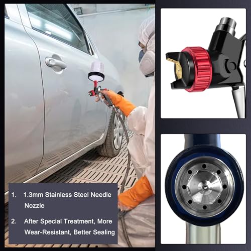 Hvlp Spray Gun with Paint Mixing Quick Cup, Automotive Paint Spray Gun Kit Contain Pressure Gauge,1.3mm Nozzle,10 Disposable 600ML Cups for Car Furniture Fence Painting