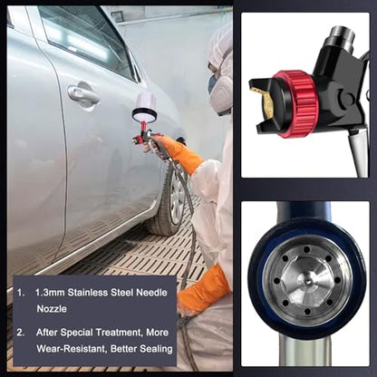 Hvlp Spray Gun with Paint Mixing Quick Cup, Automotive Paint Spray Gun Kit Contain Pressure Gauge,1.3mm Nozzle,10 Disposable 600ML Cups for Car Furniture Fence Painting