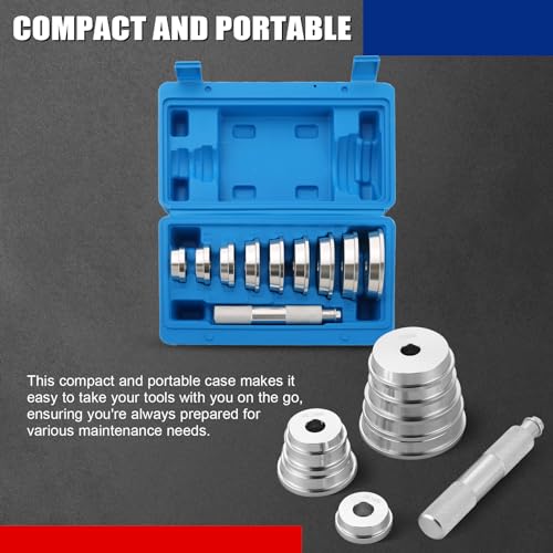 NYXOVA Bearing Press Kit, 10pcs Universal Bearing Race and Seal Bushing Driver Install Set with Seal Driver and 9 Bearing Adapters, Seal Bushing Driver Install Set for Bearing Installation