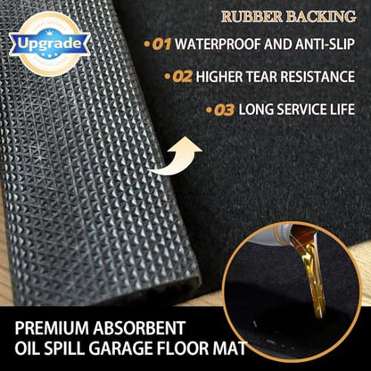 Oil Spill Mat for Driveway Garage, 64x32" Oil Drip Rubber Mat Under Car | Heavy Duty, Absorbent, Waterproof, Leak Resistant, Protect Garage Floor, for Auto Tractor Mower Repairs Oil Change, Black - size: 64" x 32"