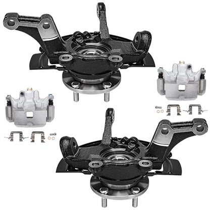 Detroit Axle - Front Steering Knuckles & Wheel Hub Bearings + Brake Calipers w/Bracket Replacement for 2002-2006 Nissan Altima 3.5L - size: 4BU48743/Kit