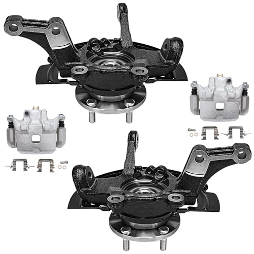 Detroit Axle - Front Steering Knuckles & Wheel Hub Bearings + Brake Calipers w/Bracket Replacement for 2002-2006 Nissan Altima 3.5L - size: 4BU48743/Kit