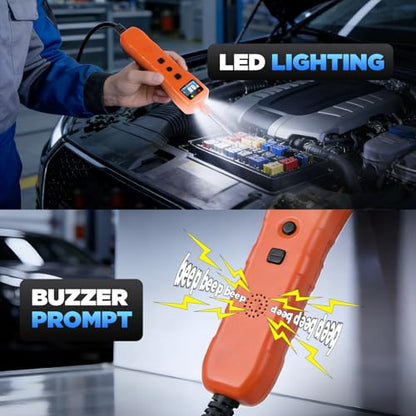Power Circuit Probe Tester, 9V-30V DC Automotive Short Circuit Finder with 13ft Cable, Auto Electrical Tester wih LED Light, Automotive Test Light, Overload Protection