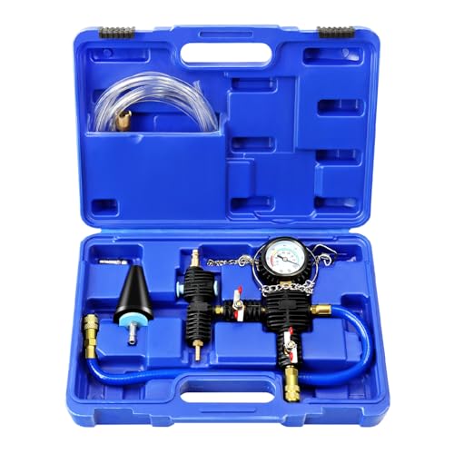 JIFETOR Cooling System Vacuum Purge Radiator Coolant Refill Tool Kit, Universal Automotive Water Tank Pneumatic Vacuum Antifreeze Change Filler Set, with Adapter Case Hose for Car Van SUV Truck - color: Blue Case
