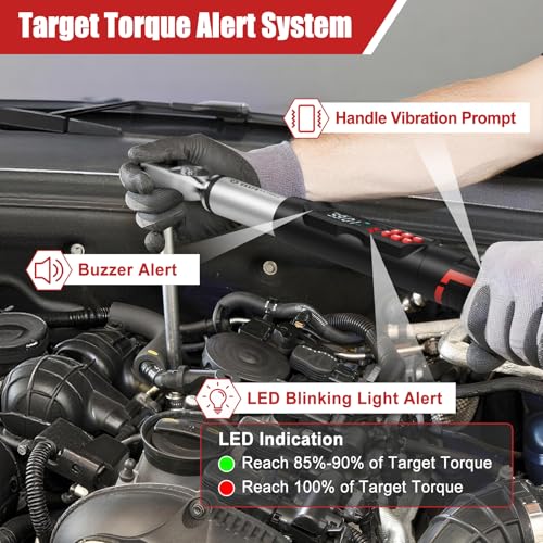 VANPO 3/8 Drive Digital Angle Torque Wrench 5-99.6 Ft.lb, ±2% Accuracy | 6.8-135 Nm Electronic Torque Wrench, Buzzer LED Vibration Alarm, Perfect Tools for Car, Motorcycle & Engine Repair - size: 5-99.5 ft.lb/6.8-135 N.m (3/8-Inch)