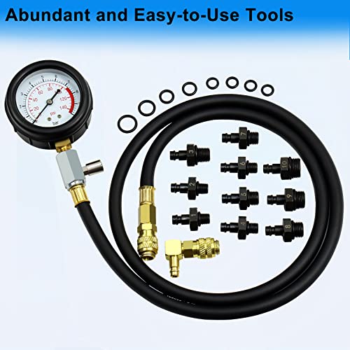 JoyFans Oil Pressure Tester Tool, 0-140PSI Oil Pressure Gauge Kit for Fuel System Mechanical Sensor Engine Cylinder Compression Test with Hose Adapters for Cars ATVs Trucks Use Red Case - color: Red Suitcase