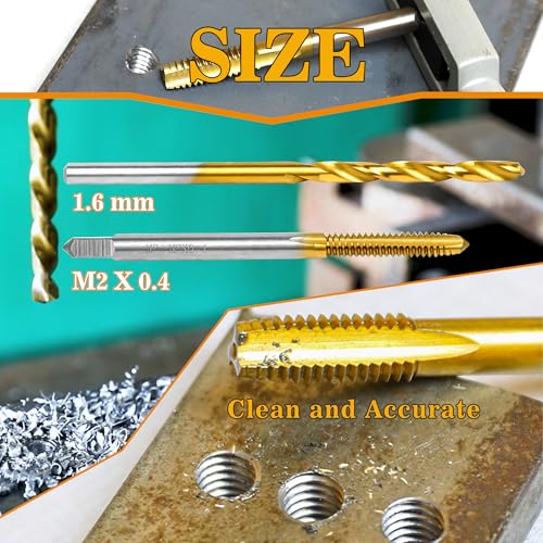 M2x0.4 Tap and 1.6mm Drill Bit for Metal,M2 HSS Metric Drill and Tap Set | Combination of Drill and Tap Kit for Metal - size: M2 x 0.4 Tap - 1.6mm Drill