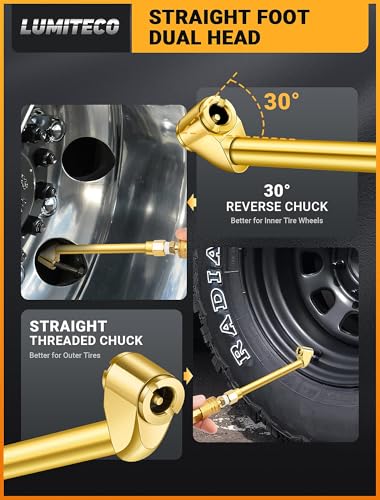 LUMITECO 2 Pack Heavy Duty Air Chuck Set-1/4 Inch Female NPT Closed Ball tire Chuck, Dual Head Air Chuck and Standard Male Quick Plug, Tire Air Fill Kit for Tire Inflator Gauge and Air Compressor