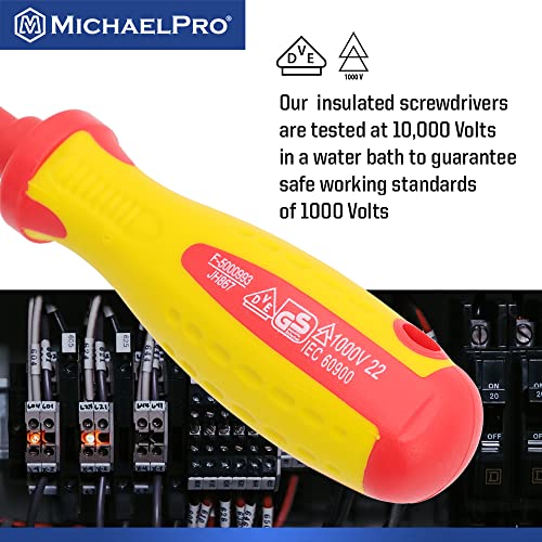 MichaelPro 6.5 x 150mm 1000V VDE Insulated Screwdriver, Electrician Tools, Slotted Screwdriver with Magnetic Tip, CR-MO Steel Blade, 10,000V Tested and Certified for Electrician Safety - MP002033 - size: 1-Piece 6.5 x 150mm Slotted