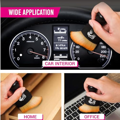 H.O.W 3PCS Car Interior Detailing Brushes Kits Automotive Cleaning Dual Head Brush for Air Vent Seat Crevice Dashboard Leather Air Conditioner