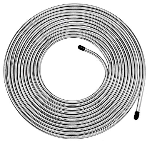 MuHize Dual Brake Line Tubing Kit 3/16 & 1/4" 25Ft | Zinc Double Galvanized Steel Brake Roll, Anti-Rust, Hydraulic Fuel & Transmission Line Replacement, Fits Cars & Trucks - color: Silver