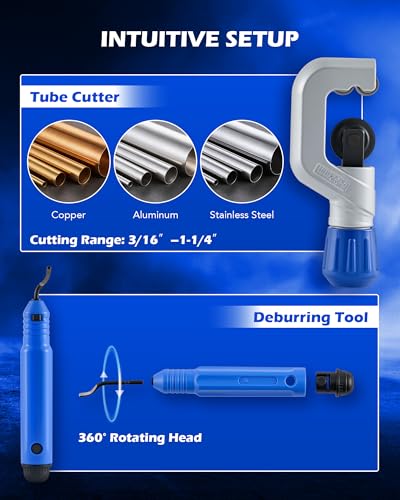Orion Motor Tech Single Flaring Tool Kit, Magnetic Height Limit 1/4"-3/4" & 6-19 mm Tube Flare Tools for 45° Eccentric HVAC Single Flares, Tubing Flaring Tool Kit with Tube Cutter Deburring Tool - size: 1/4-3/4 in & 6-19 mm