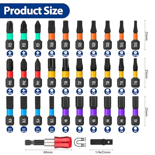 HPHOPE 32 Pieces Professional Magnetic Screwdriver Bit Accessory Set - size: 32 Pieces