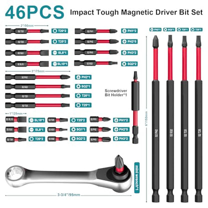 46Pcs Screwdriver Bits Set, S2 Steel Screwdriver Impact Bits Kit | With 1Pc Magnetic Bit Holder & a Wrench, Used for Power Screwdrivers and Electric Drill Drivers - style: 46Pcs Screwdriver Bits Set