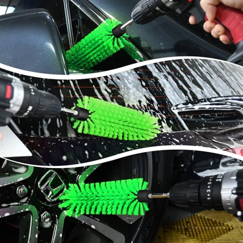 1 Pack Drill Brush for Car Wheel and Bottle(Green) | for Wheels, Rims, Engines, Exhaust, Bottle - color: 1 Pack Green