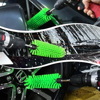 1 Pack Drill Brush for Car Wheel and Bottle(Green) | for Wheels, Rims, Engines, Exhaust, Bottle - color: 1 Pack Green