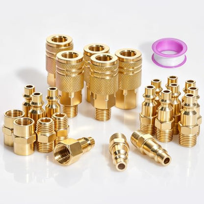 24PCS 1/4" NPT Quick Connect Air Hose Fittings Kit for Air Compressor, Couplers, Plugs & Adapters Set, Pneumatic Air Line Accessories, Thread Seal Tape, 300 PSI