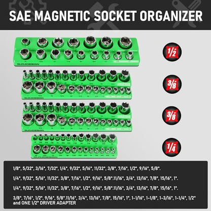 8PCS Socket Organizer Set - Magnetic Holder for 171 Pieces (1/4", 3/8", 1/2") - style: 8PCS Magnetic Socket Organizer Tray Set