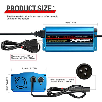 24V 8Amp Battery Charger, Automatic Smart Lead-Acid Battery Trickle Charger Maintainer with XLR Connector for Wheelchair, Sealed AGM Battery,Car Boat,Lawn Mower