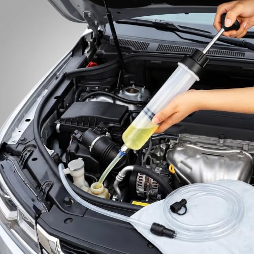 1 Pack 200cc Manual Oil Extractor Pump, Fluid Extractor, Large Syringe, Fluid Transfer Pump with 2pcs 22cm PVC Suction Tubes, Universal for Car Oil Change