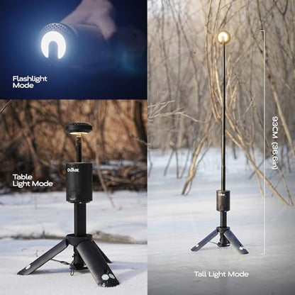 Outask Camping Light Telescopic, Collapsible Magnetic Camping Lantern with 12000mAh Battery, Telescoping IPX6/IPX7 Waterproof Flashlights, Camping Lamp for Emergency, Camping, Hiking - color: Black