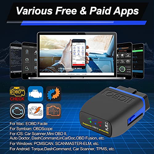 OBD2 Bluetooth 4.0 Scanner Car Code Reader for iPhone iOS Android Windows, Auto ODB2 OBDII Adapter Diagnostic Scan Tool for Check Engine Lights - color: Black&Blue