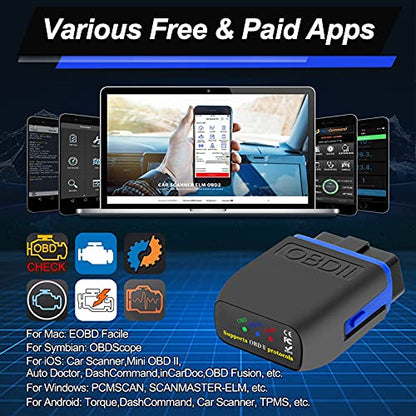 OBD2 Bluetooth 4.0 Scanner Car Code Reader for iPhone iOS Android Windows, Auto ODB2 OBDII Adapter Diagnostic Scan Tool for Check Engine Lights - color: Black&Blue