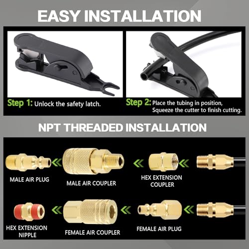 48PCS 1/4" Air Coupler Plugs & Male Female Air Hose Fittings Kit, NPT Thread Air Compressor Fitting with 1Pcs 360 Degree 1/4 Inch Quick Connect Air Line Fitting for Industrial
