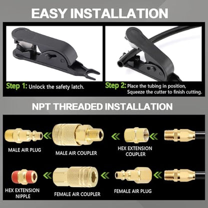 48PCS 1/4" Air Coupler Plugs & Male Female Air Hose Fittings Kit, NPT Thread Air Compressor Fitting with 1Pcs 360 Degree 1/4 Inch Quick Connect Air Line Fitting for Industrial