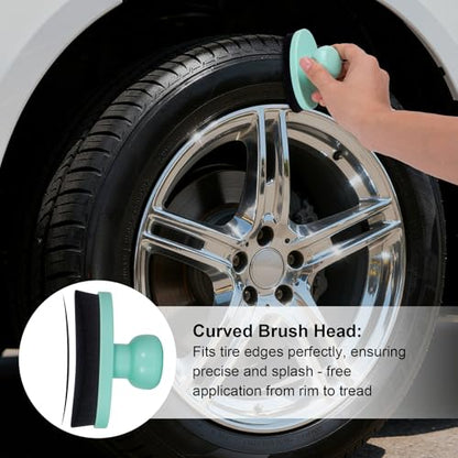Yoseng Tire Shine Brush - Curved Brush Head & Large 3.8'' Tire Dressing Applicator with Storage Stand for Automotive Detailing, Car Enthusiasts, DIY Users,Vegan, Washable (Light Green) - color: Green