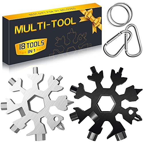 Stocking Stuffers for Adults Men Dad Gifts, 18 in 1 Snowflake Hand Tools | Mens Gifts for Christmas , Outdoors Camping Portable Bottle Opener Flat Screwdriver Kit Wrench - color: Black&silver