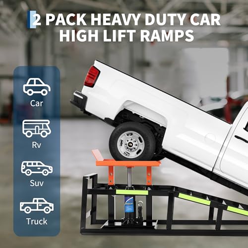 Heavy Duty Hydraulic Car Ramps, 2 Pack, 5 Ton (11000LBS) Capacity - Adjustable Low Profile Steel Lift 11.6"-16.2" - for Oil Change, Garage Use - Black Shelf + Orange Tablet - color: Black+orange