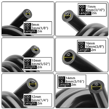 Shineyoo Silicone Vacuum Tubing Hose 6.6 FT 6PCS With Vacuum Connector 12 Sizes 128PCS, 1/8" 5/32" 3/16" 1/4" 5/16" 3/8" ID High Performance 130PSI, Engine Automotive Vacuum Silicone Hose Line Kits - size: 1/8"+5/32"+3/16"+1/4"+5/16"+3/8"+Connector