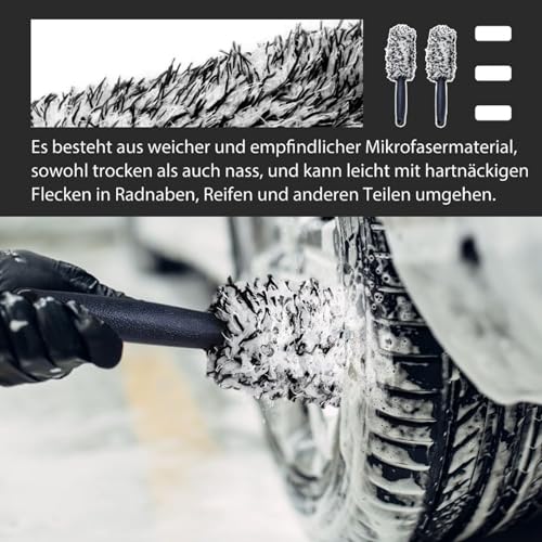 Car Wheel Cleaning Brush, Microfiber Wheel Rim Brush for Car Detailing, No Scratch Wheel Cleaner Brush with Comfortable Grip, for Cleaning Wheels, Rims, Tires, and Car Interior