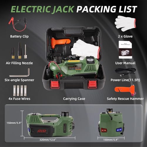 Electric Hydraulic Car Jack - Upgraded 4 in 1 Floor Jack Lift Kit 5 Ton Vehicle Trailer Truck Trolley Jack Stand Tire Change and Emergency Tyre Repair,Green Jack Only - color: Green Jack Only