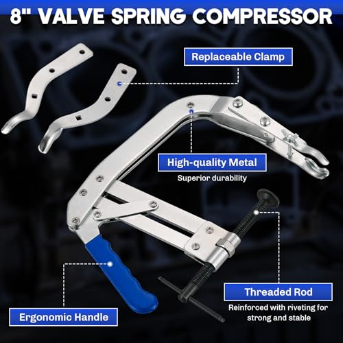 Universal 8-inch Valve Spring Compressor Tool | Automotive Engine Valve Spring Removal Tool Compatible with Small and Medium OHV Engines, Includes Replaceable Clamps