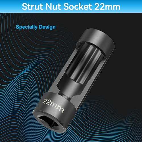 Suspension Socket Tool - 18mm, 19mm, 21mm, 22mm, 24mm Strut Nut Socket with 12 Point 1/2" Drive - Easy Remove Strut Nuts - Vm Number 3353 - color: 22mm