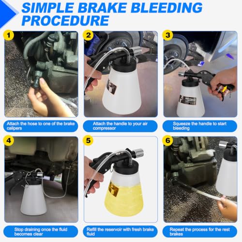 GOOACC Vacuum Brake Bleeder Kit 1L Pneumatic Brake Fluid Bleeder Bottle Fluid Extractor Pump with 4 Adapters Hanging Hook for One Person Brake System Bleeding Tools Brake Pressure Fluid Flush Kit - size: 1L Pneumatic