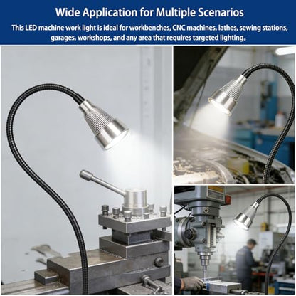 Magnetic LED Machine Work Light, Adjustable Task Light for Lathe | Gooseneck, Plug-in, for Workbench, Drill Press, Machine Tools, Job Site