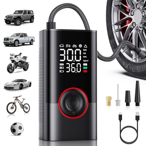 Tire Inflator Portable Air Compressor - Portable Cordless Mini Air Pump with Digital Pressure Gauge, 150PSI 3X Fast Inflation and Auto Shutoff Function Tires Pump for Cars - color: Black