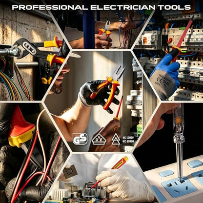 18-Piece Insulated Electrician Tool Set, VDE 1000V Insulated Screwdrivers, Voltage Tester, Long Nose, Diagonal Cutting and Water Pump Pliers for Electrical Work, Home Repair and Maintenance - style: 18 PCS VDE(New Version)