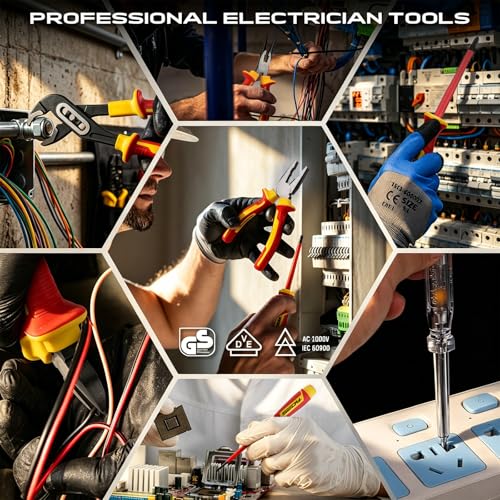 18-Piece Insulated Electrician Tool Set, VDE 1000V Insulated Screwdrivers, Voltage Tester, Long Nose, Diagonal Cutting and Water Pump Pliers for Electrical Work, Home Repair and Maintenance - style: 18 PCS VDE(New Version)