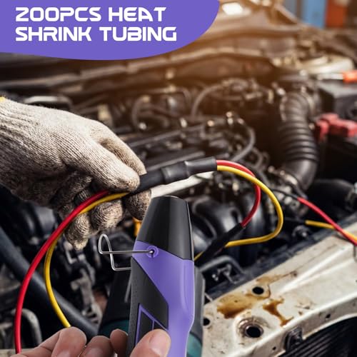 100Pcs Heat Shrink Solder Seal Wire Connectors with Heat Gun & 200Pcs Heat Shrink Tubing, 350W 2-Temp Mini Heat Gun for Automotive Marine Wiring Repair