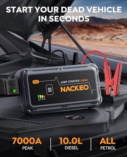 Car Jump Starter 7000A Car Battery Jump Starter Portable Pack for Up to All Gas and 10.0L Diesel Engine 12V Jump Box, Jump Pack, Battery Booster with Jumper Cable, Lights,Storage Case, Compact - size: 7000A