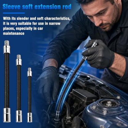 3Pcs Flexible Socket Extensions Cable,Flexible Ratchet Extensions Rods,Universal Extensioni Rod for Electric Wrench Socket, Extension Rod for Automotive Tools,Suitable for Narrow Maintenance Areas