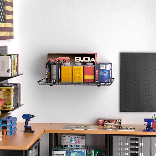 Ultrawall Wall Mounted Storage Shelf, Garage Wall Shelves 24x12 Inch, Metal Shelf Rack, Heavy-Duty Wall Organizer for Closet, Kitchen, Laundry Room 2 Pack, Black - color: Black