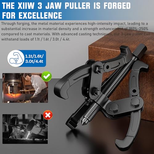 3'' 4'' 6'' Gear Puller Set, 3 Jaw Bearing Puller Kit with Reversible Jaws | 2 Jaw / 3 Jaw Pulley Puller Tool for Pulley Gear Bearing Flywheel Removal, 4pcs Gear Extractor Tool 1.1t/1.6t/3.0t - size: 3-Jaw Bearing Puller 3'' 4'' 6''