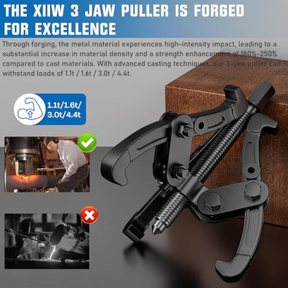 3'' 4'' 6'' Gear Puller Set, 3 Jaw Bearing Puller Kit with Reversible Jaws | 2 Jaw / 3 Jaw Pulley Puller Tool for Pulley Gear Bearing Flywheel Removal, 4pcs Gear Extractor Tool 1.1t/1.6t/3.0t - size: 3-Jaw Bearing Puller 3'' 4'' 6''